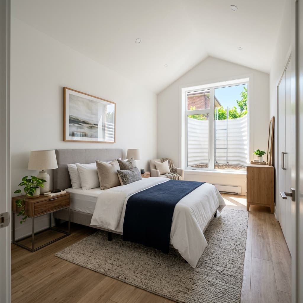 Finished basement suite with a full-size egress window, separate entry door and a small kitchen