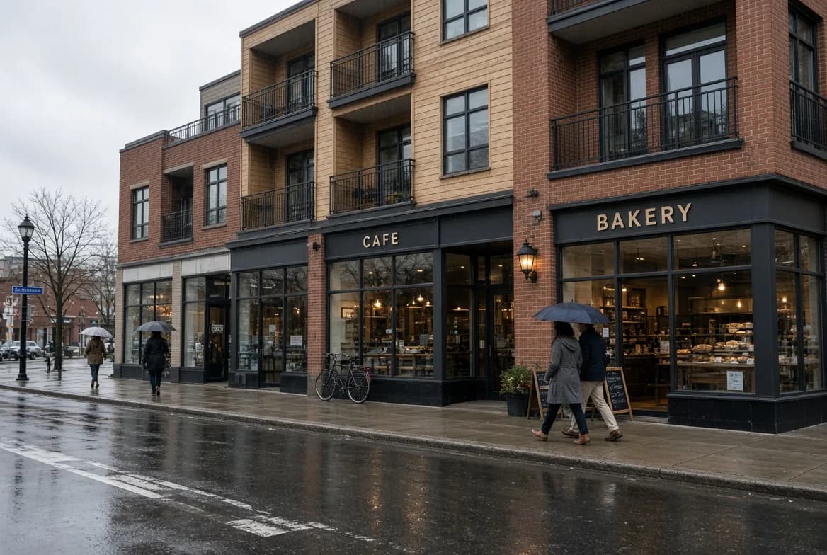 Mixed-use building with retail at street level and residential units above