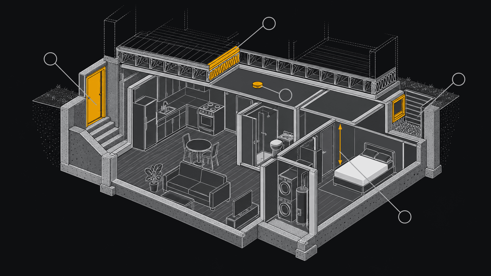 Finished basement suite with a full-size egress window, separate entry door and a small kitchen